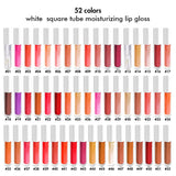 Feuchtigkeitsspendender Lipgloss mit 52 Farben in weißer quadratischer Tube (Nr. 1-Nr. 26)
