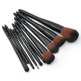 10pcs Black Barrel Perforated Handle Makeup Brush