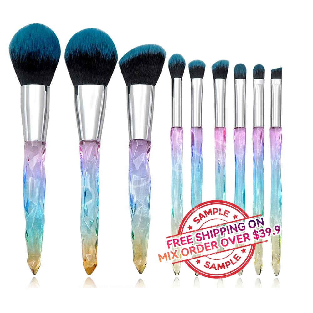 【SAMPLE】10 pcs Colorful Diamond Handle Makeup Brushes With Bag -【Free Shipping On Mix Order Over $39.9】