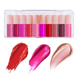 Juego de 10 barras de labios líquidas con tapa rosa mate/brillo de labios