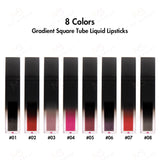 Flüssige Lippenstifte in 8 Farben mit quadratischem Farbverlauf