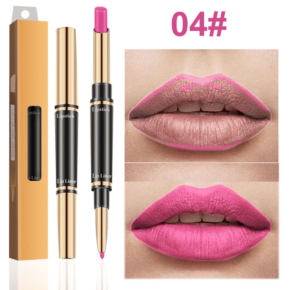 12 Colors Matte Matte Waterproof Gold Double-ended Lipstick Pen & Lip Liner