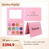 12 Colors Candy Color Pink Eyeshadow Palette（50pcs free shipping）