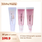 6 couleurs Holographic squeeze tube Lip Glosss (50pcs livraison gratuite)