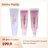 6 Colors Holographic squeeze tube Lip Glosses（50pcs free shipping）