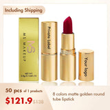 8 color matte golden round tube lipstick（50pcs free shipping）