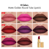 Barra de labios de tubo redondo dorado mate de 8 colores (50 piezas envío gratis)