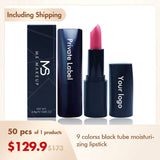 9 color black tube moisturizing lipstick（50pcs free shipping）