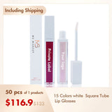 Brillo de labios de tubo cuadrado blanco de 15 colores (50 piezas envío gratis)