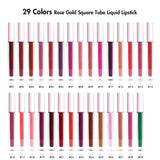 50PCS de 29 couleurs de rouge à lèvres liquide en tube carré en or rose - PRIX BAS (COULEURS ENVOYÉES AU HASARD)