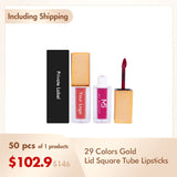 29 couleurs de rouge à lèvres en tube carré avec couvercle en or (50pcs livraison gratuite)