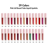 20 piezas de 29 colores de lápices labiales de tubo redondo con tapa rosa - PRECIO BAJO (COLORES ENVIADOS ALEATORIAMENTE)