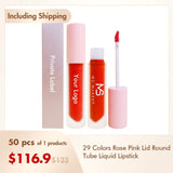 Barras de labios de tubo redondo con tapa rosa de 29 colores (50 piezas envío gratis)