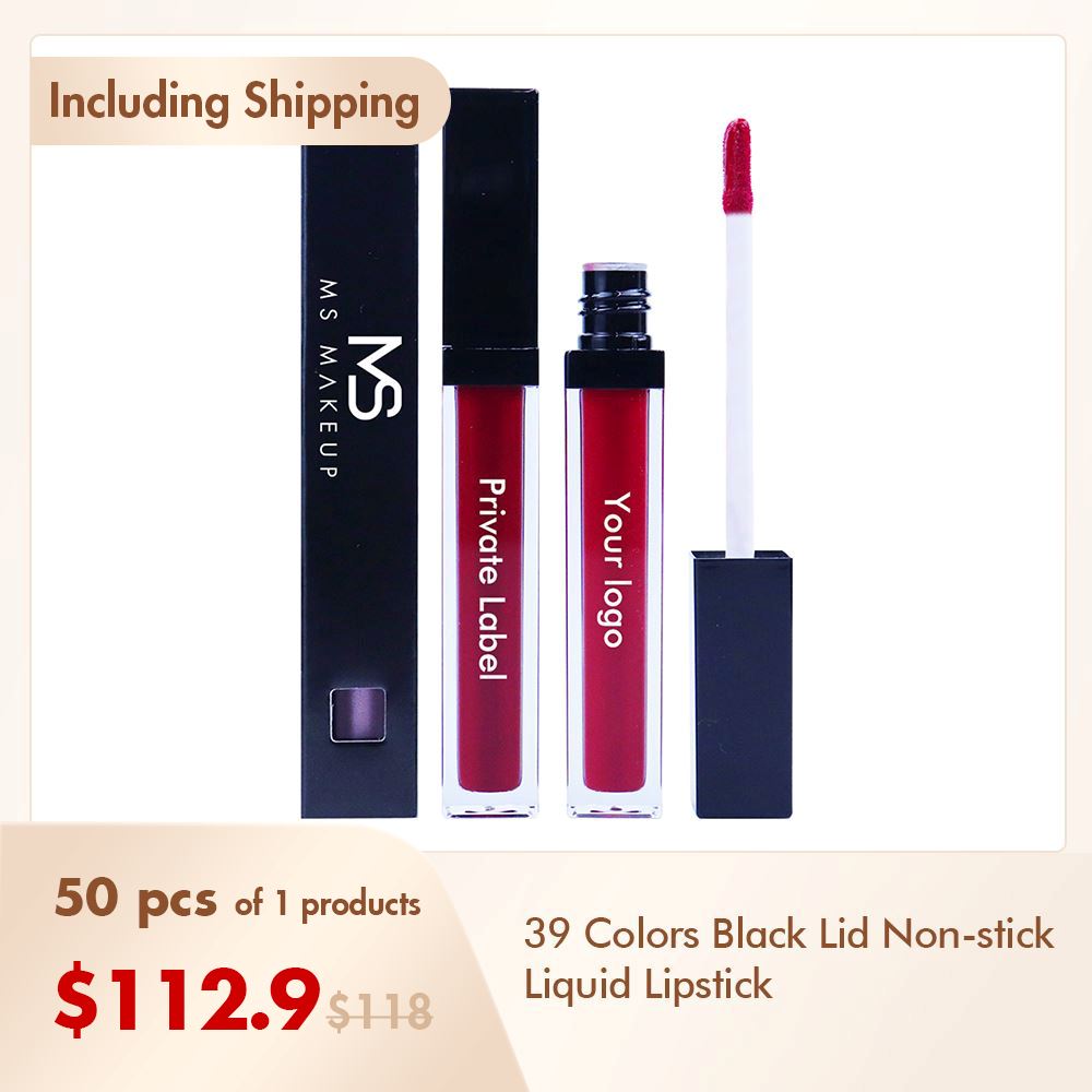 39 colors Customize Lipstick Liquid Vegan / 11 Color Black Lid Non-stick Liquid Lipstick（50pcs free shipping）