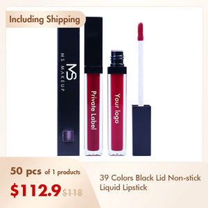 39 couleurs personnaliser rouge à lèvres liquide végétalien/11 couleurs couvercle noir rouge à lèvres liquide antiadhésif (50 pièces livraison gratuite)