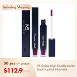 39 colors High Quality Matte Liquid Lipstick Non-stick / Best Selling Lip Makeup  Private Label（50pcs free shipping）
