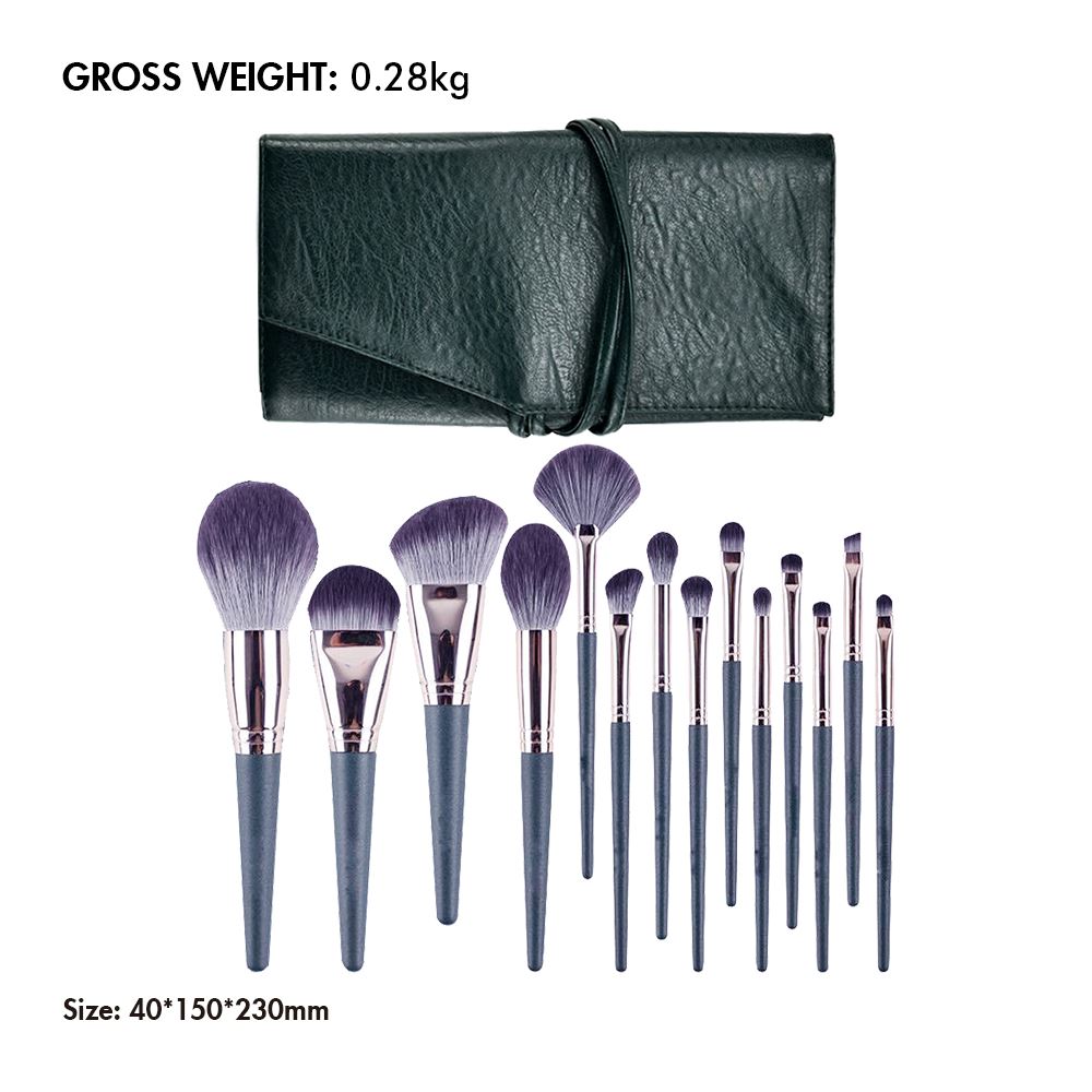 14pcs High Quality Emerald Green Makeup Brush Set (With Bag)